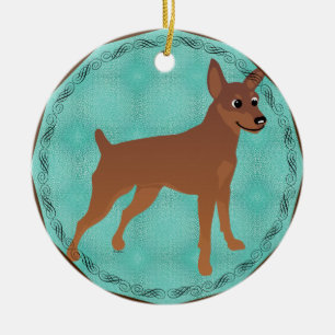 Tecknad Miniature Pinscher Red Cropping Docked Julgransprydnad Keramik