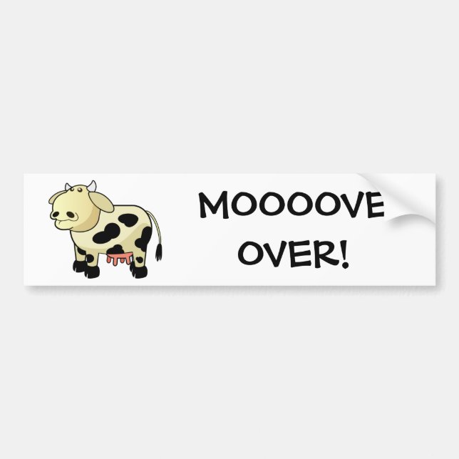 Tecknad Mjölkkor "MOOOVE ÖVER!" Bumper Sticker Bildekal (Framsidan)