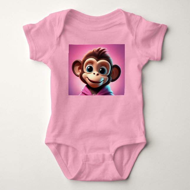 Tecknad Monkey Baby Bodykostym T Shirt (Framsida)