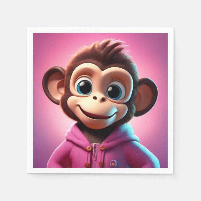 Tecknad Monkey Standard Cocktail Napkins Pappersservett (Framsidan)