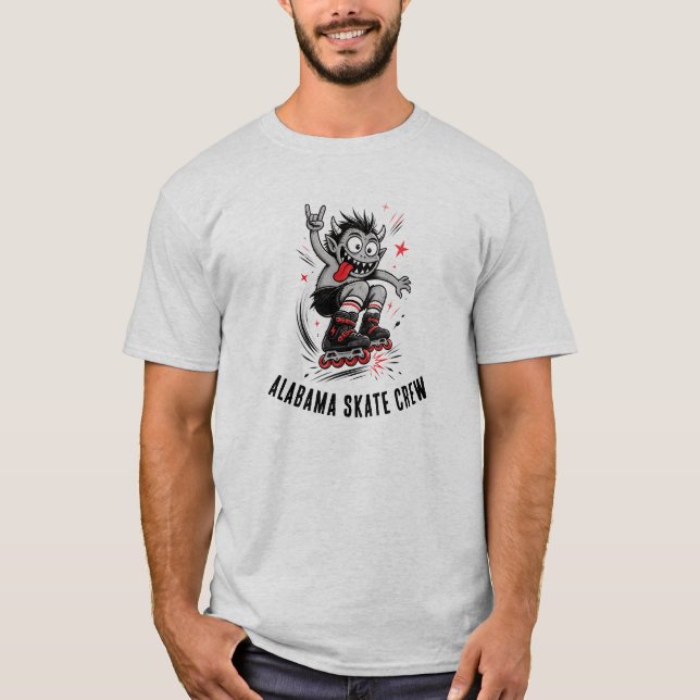 Tecknad monster rullskridskoåkning t shirt (Framsida)