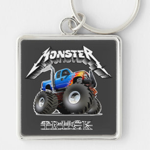Tecknad monstertruck fyrkantig silverfärgad nyckelring