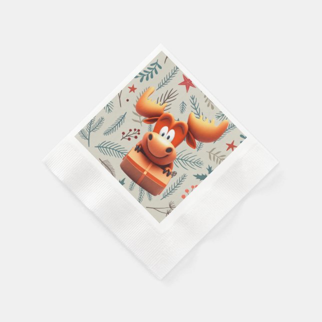 Tecknad Moose med Gift på jul Mönster Pappersservett (Hörn)
