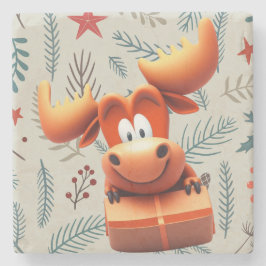 Tecknad Moose med Gift på jul Mönster Stenunderlägg