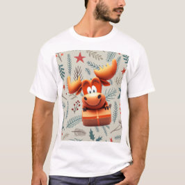 Tecknad Moose med Gift på jul Mönster T Shirt