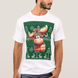 Tecknad Moose på Grönt Knkunnig Mönster T Shirt