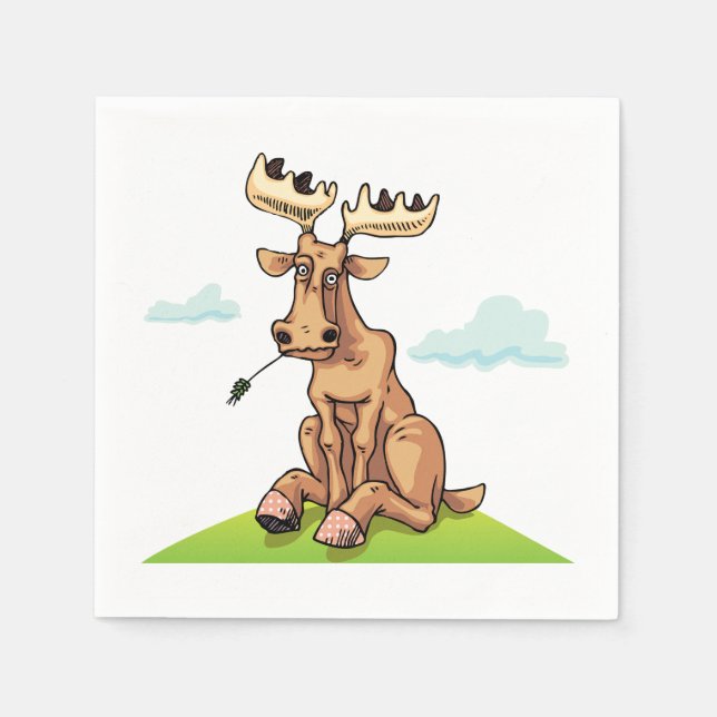 Tecknad Moose Papper Napkins Pappersservett (Framsidan)