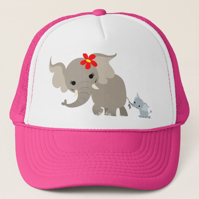 Tecknad Mor Elephant och Calf Hat Keps (Framsida)