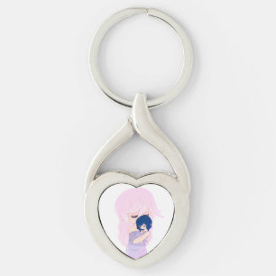 Tecknad Mor med hennes Flicka Hjärtnyckelring Twisted Heart Silverfärgad Nyckelring