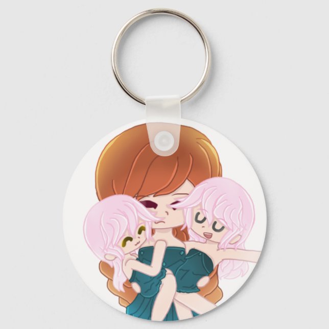 Tecknad Mor med hennes Twillingar nyckelkedja Nyckelring (Framsida)