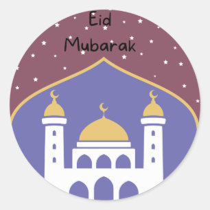 Tecknad moskque Eid Mubarak Eid Sticker Runt Klistermärke