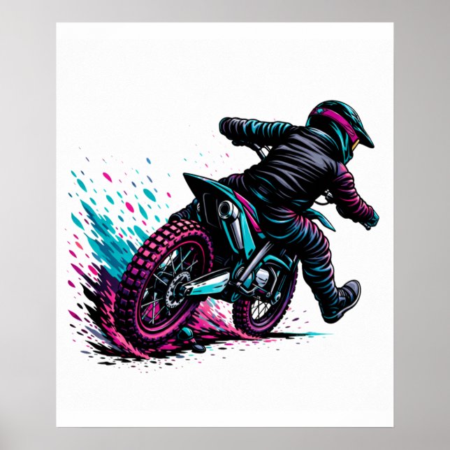 Tecknad Motocross-åkare Lersprut Poster (Framsidan)