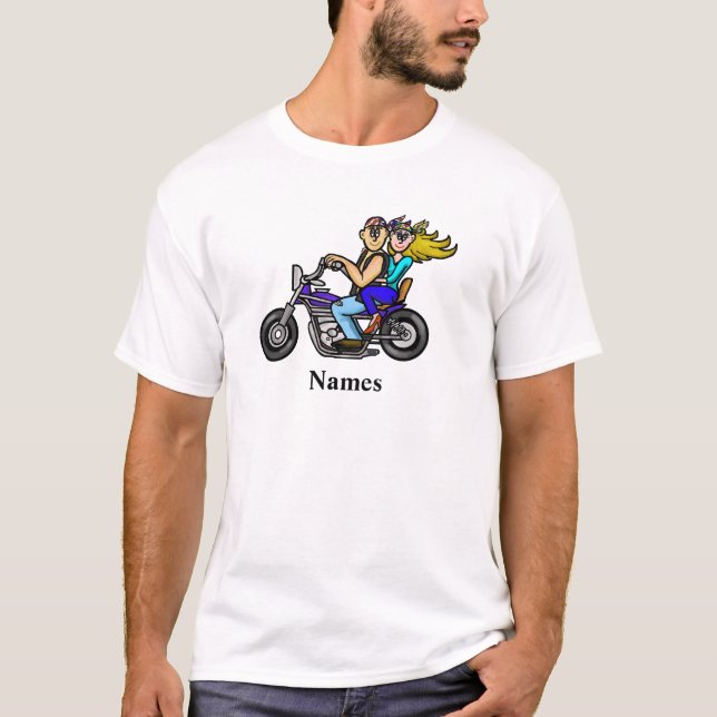 Tecknad Motorcykel Ett par T-shirt Personalize Nam (Framsida)