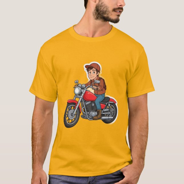 Tecknad motorcyklist på motorcykel t shirt (Framsida)