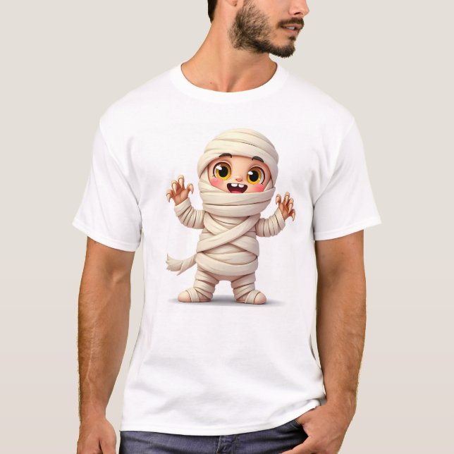 Tecknad Mummy för Halloween T Shirt (Framsida)