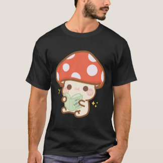 Tecknad Mushroom Reading Bok T Shirt