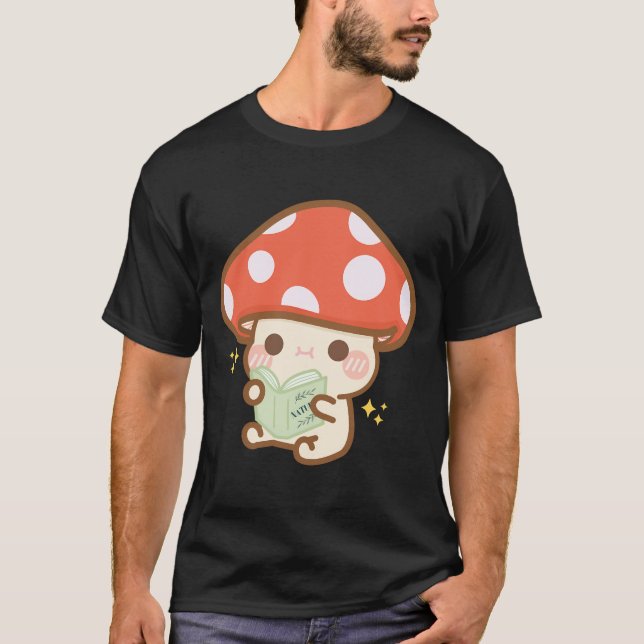 Tecknad Mushroom Reading Bok T Shirt (Framsida)