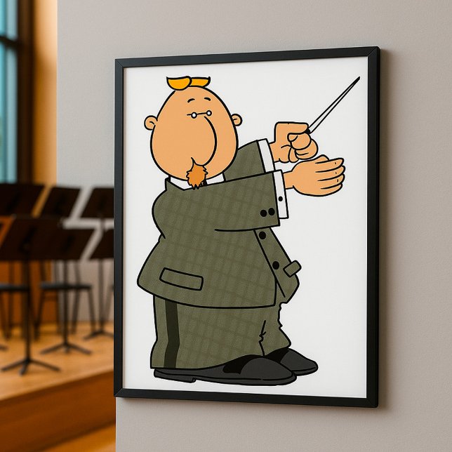 Tecknad musikdirigent med taktpinne poster (Skapare uppladdad)