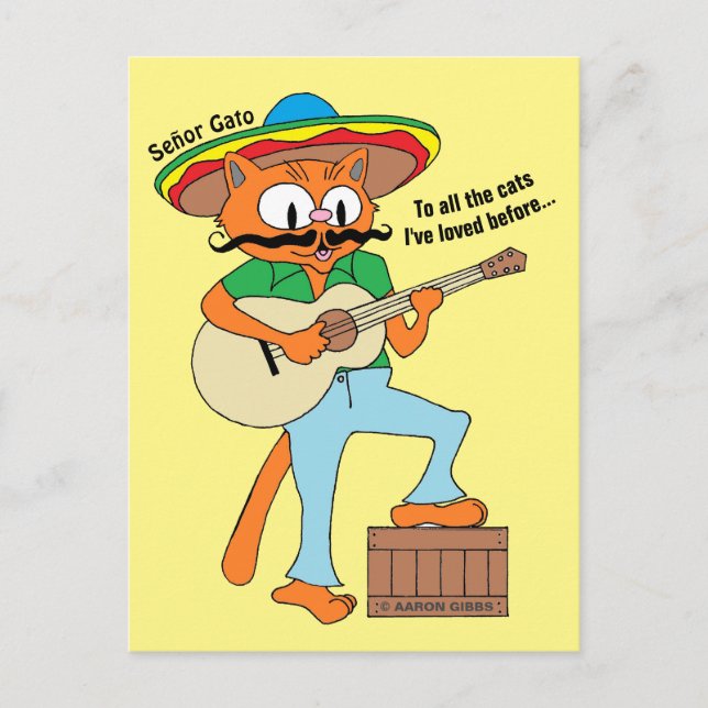 Tecknad Mustache Cat Humous Cinco De Mayo Vykort (Framsida)