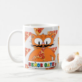 Tecknad Mustache Cat Senor Gato Eating Pizza Kaffemugg
