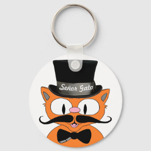 Tecknad Mustache Cat Senor Gato Keychain Nyckelring