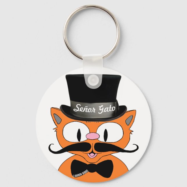 Tecknad Mustache Cat Senor Gato Keychain Nyckelring (Framsida)