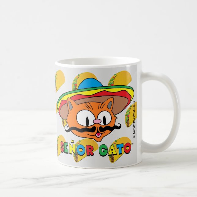 Tecknad Mustache Cat Senor Gato med Tacos Kaffemugg (Höger)