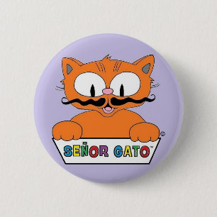 Tecknad Mustache Cat Senor Gato Round Button Knapp