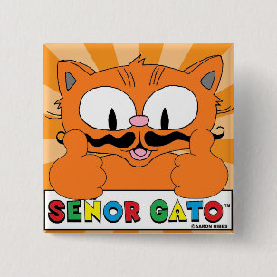 Tecknad Mustache Cat Senor Gato Thumbs Up Knapp
