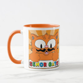 Tecknad Mustache Cat Senor Gato Thumbs Up Mugg