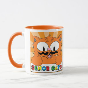 Tecknad Mustache Cat Senor Gato Thumbs up Mugg