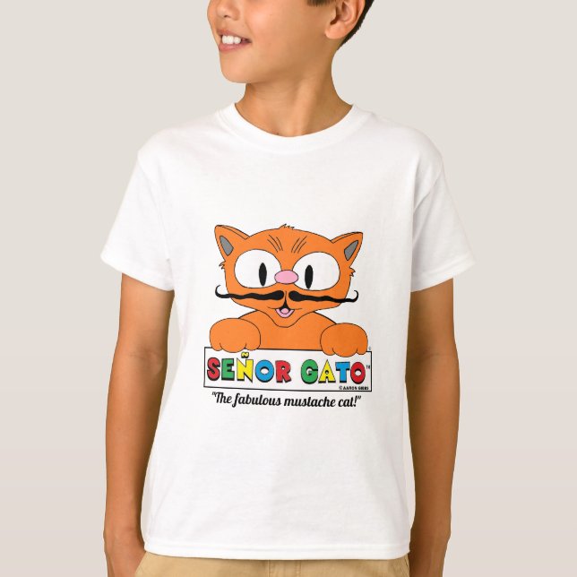 Tecknad Mustasch Katt Söt Humoristisk T Shirt (Framsida)