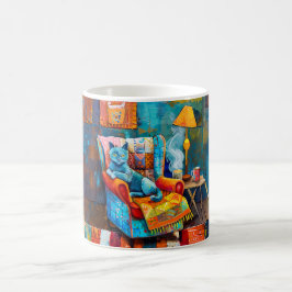 Tecknad Mysig Katt i Fåtölj Kaffemugg