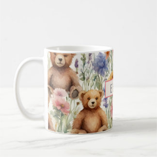 Tecknad Nalle Mönster med vattenfärgsblommor Kaffemugg