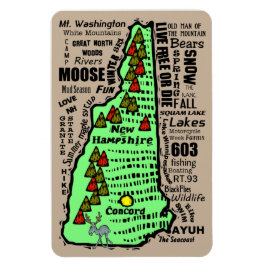 Tecknad New Hampshire State Ord Karta Magnet