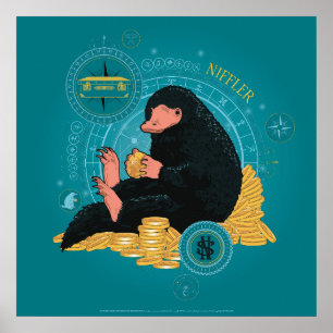 Tecknad NIFFLER™ med Guld Mynt Poster