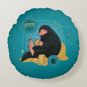 Tecknad NIFFLER™ med Guld Mynt Rund Kudde
