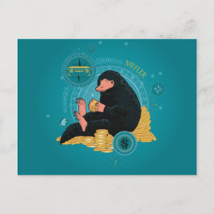 Tecknad NIFFLER™ med Guld Mynt Vykort