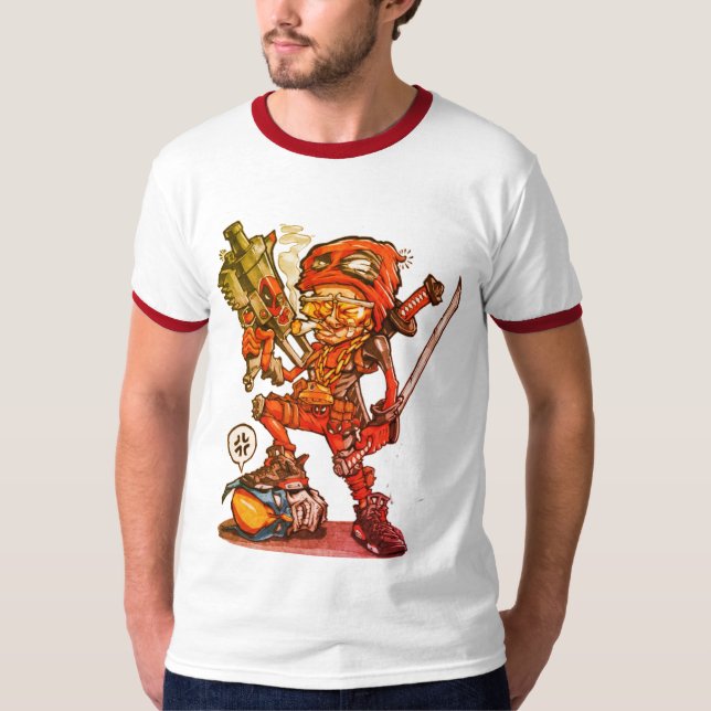 Tecknad Ninja Illustration T Shirt (Framsida)