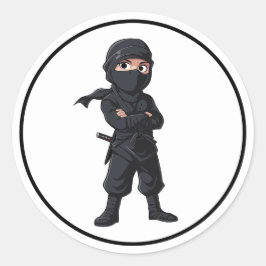 Tecknad Ninja Warrior Boys Födelsedagsfest Runt Klistermärke