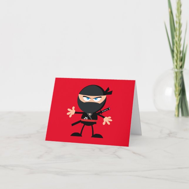 Tecknad Ninja Warrior Red Grattis på födelsedagen Kort (Front)
