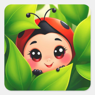 Tecknad nyckelpiga Rolig Natur Dekoration Dekal 🐞 Fyrkantigt Klistermärke