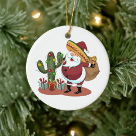 Tecknad och Jultomten med sombrero Julgransprydnad Keramik