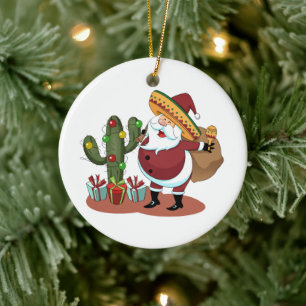 Tecknad och Jultomten med sombrero Julgransprydnad Keramik
