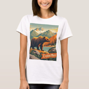 Tecknad och Poster av bergsområde i Retro-stil T Shirt