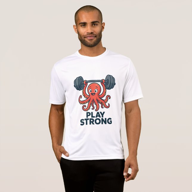 Tecknad Octopus Weightlift - Spela upp skarp gym T Shirt (Hel framsida)