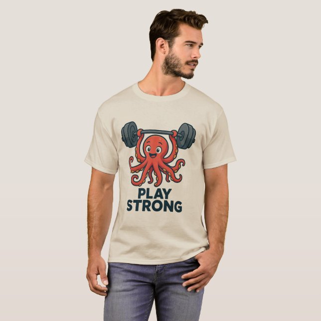 Tecknad Octopus Weightlift - Spela upp skarp gym T Shirt (Hel framsida)
