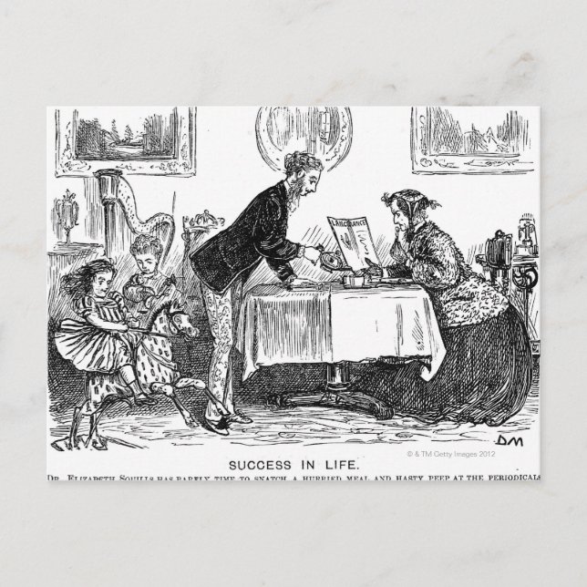 Tecknad om Elizabeth Garrett Andersson, först Vykort (Framsida)