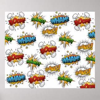 Tecknad Onomatopoeia Tal Bubbles Boom Wham Bang B Poster