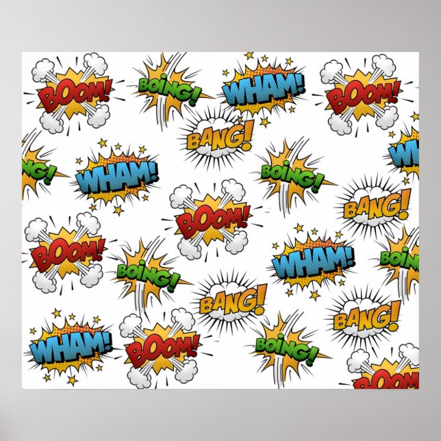 Tecknad Onomatopoeia Tal Bubbles Boom Wham Bang B Poster (Framsidan)